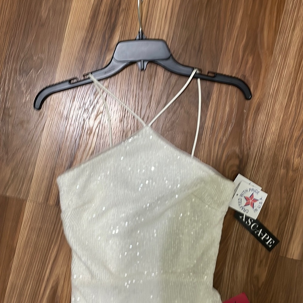 X scape floor length white sequin gown